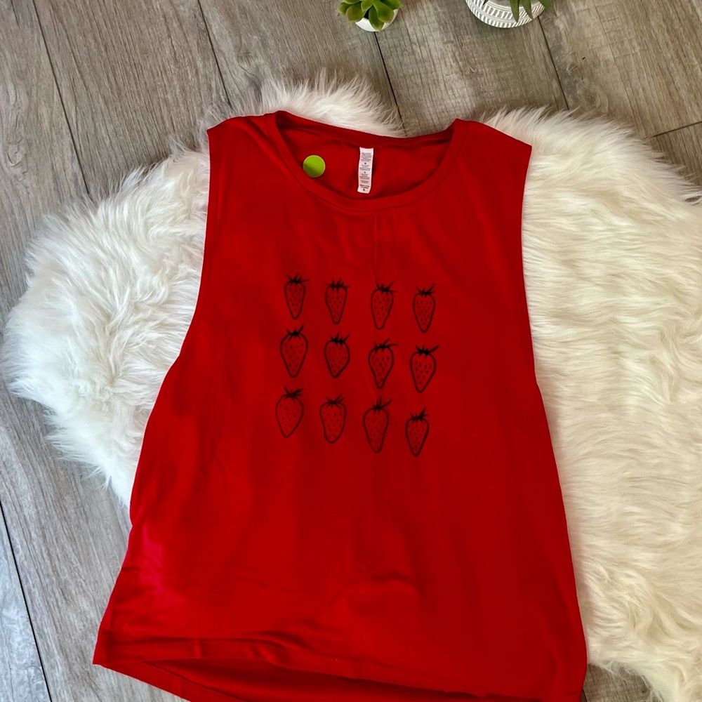 Red Strawberries Sleeveless Muscle Tank Top (XL)